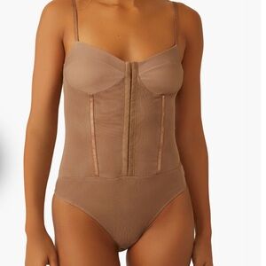 Free People Mocha XL Night Rhythm Corset Bodysuit NWT